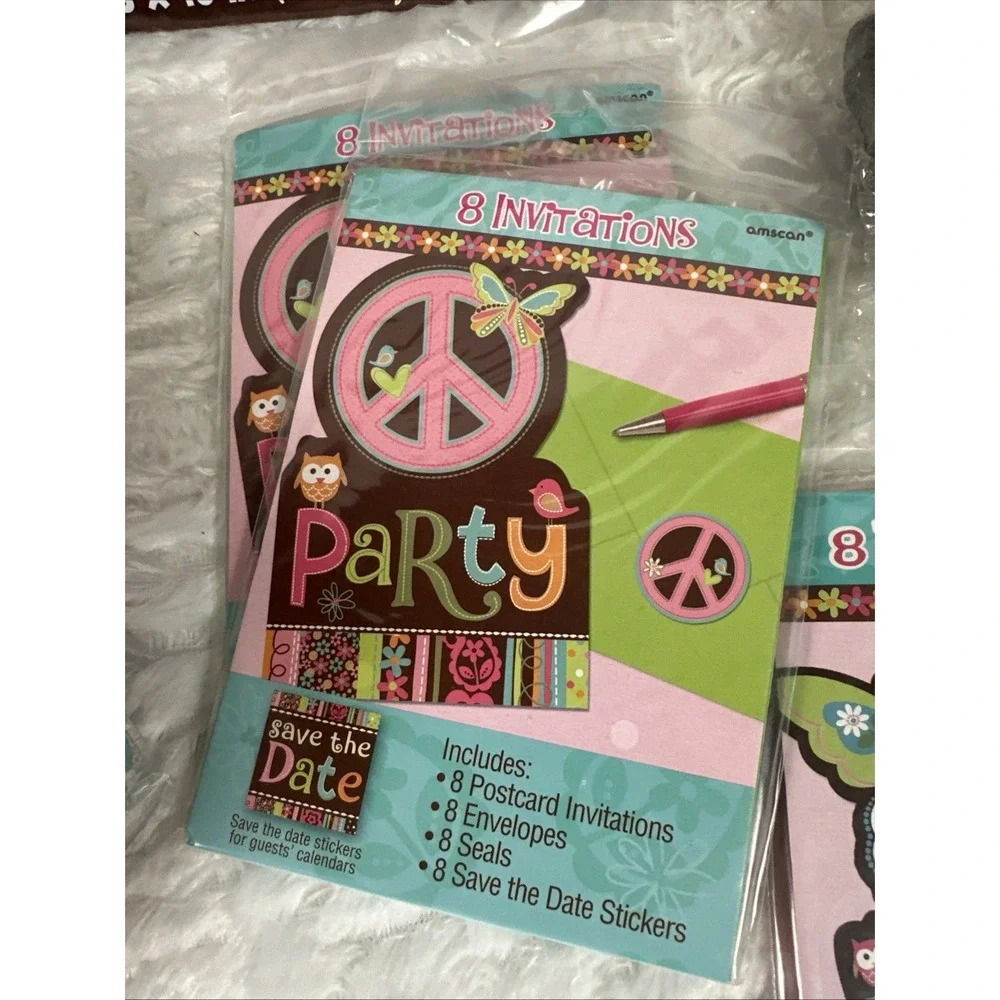 Hippie Chick Peace Owl Pink Brown Retro Birthday Party Kit Decorations Favors 16